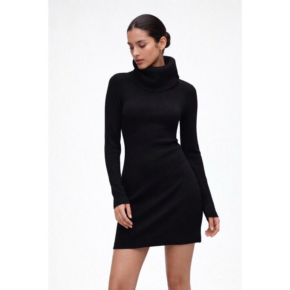 Z Supply Black Ribbed Turtleneck Sweater Dress Xs Fitted Pockets Minimalist